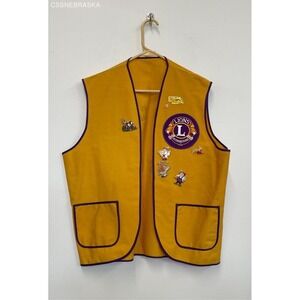 Vtg 90s LIONS CLUB INTERNATIONAL Vest w/‎ Pins/Patch Walnut Lions Club Large